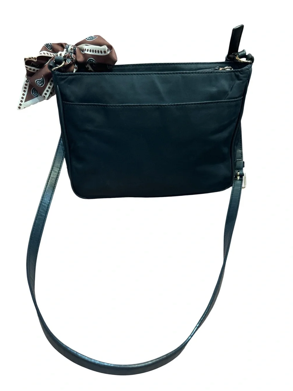 Tory Burch Black Nylon Crossbody with Brown Paisley Scarf